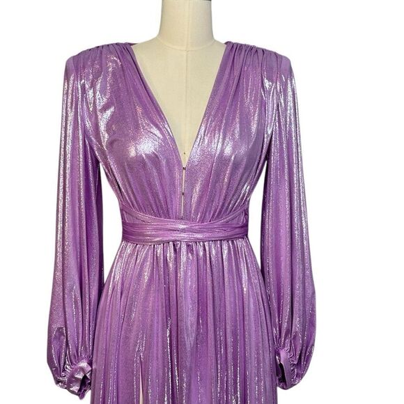 Bronx and Banco Zoe Lavender Shimmer Puff Sleeve Gown| M - Picture 6 of 13